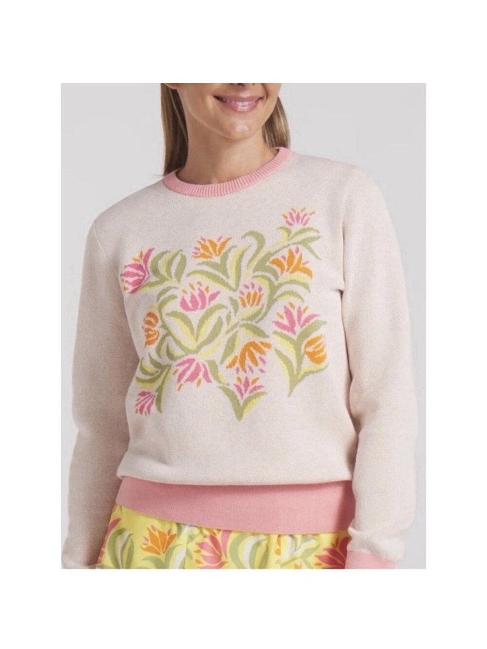 Puma X Dani Dazey Pink White Floral Sweater Women's Medium NWT(MSRP$120)